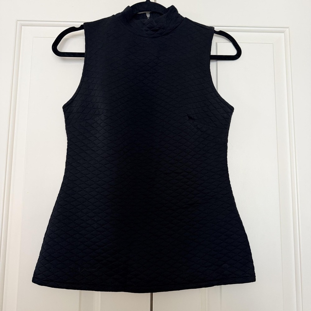 APT.9 Tank Top Womens S Black Quilted Knit Mock Neck Sleeveless Zip Back